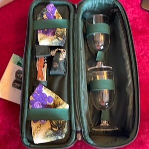 PICNIC TIME DELUXE INSULATED WINE TOTE SERVICE FOR 2 GREEN with ADDED BO…